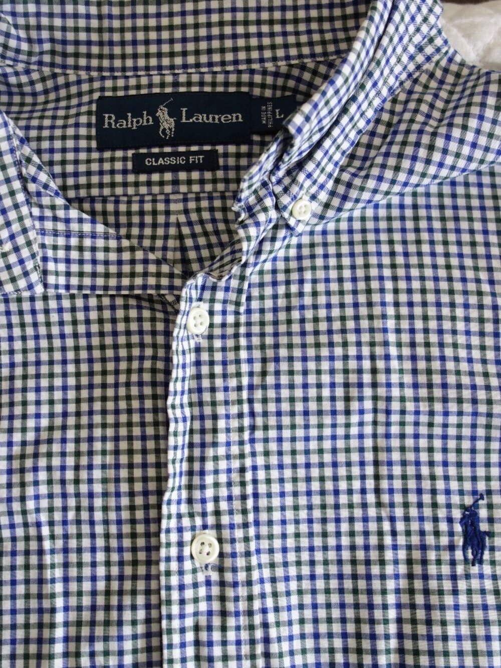 RALPH LAUREN White Blue Green Checkered Button Classic Fit Shirt – Mens L
